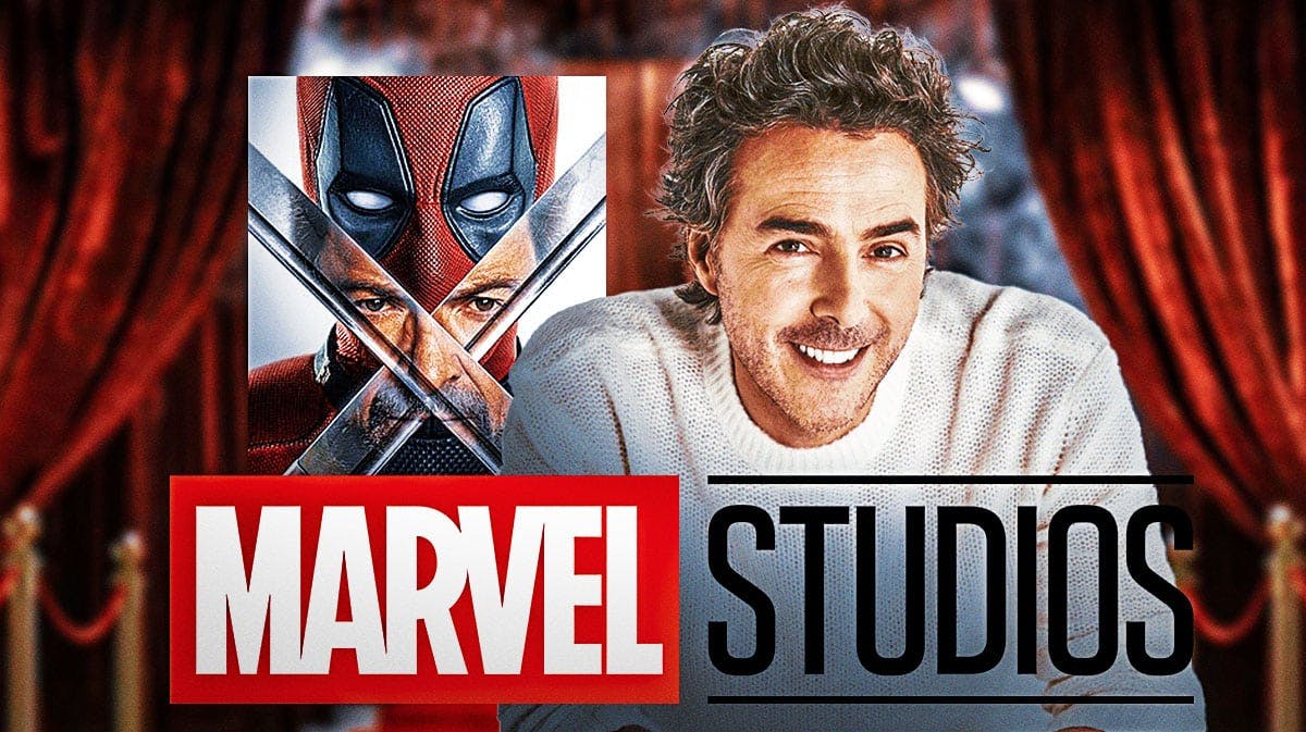 MCU Marvel Studios logo with Deadpool 3 (Deadpool and Wolverine) poster with Shawn Levy.