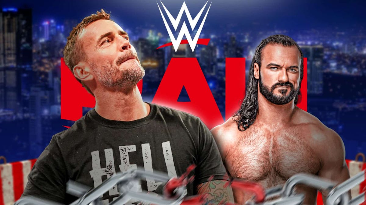 CM Punk next to Drew McIntyre with the RAW logo as the background.