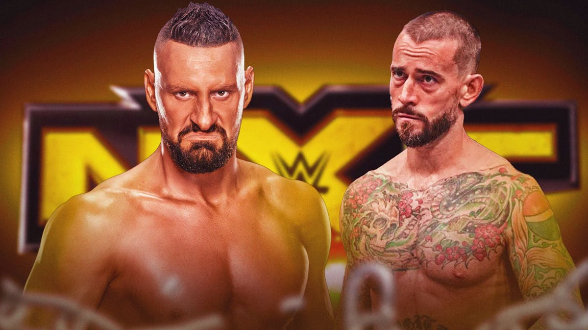 Dijak next to CM Punk with the NXT logo as the background.