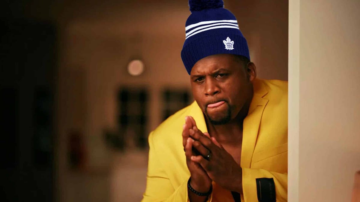 The Spice Adams meme wearing a Maple Leafs beanie