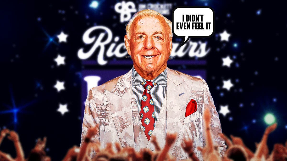 Ric Flair with a text bubble reading "I didn't even feel it" with the Ric Flair's Last Match logo as the background.