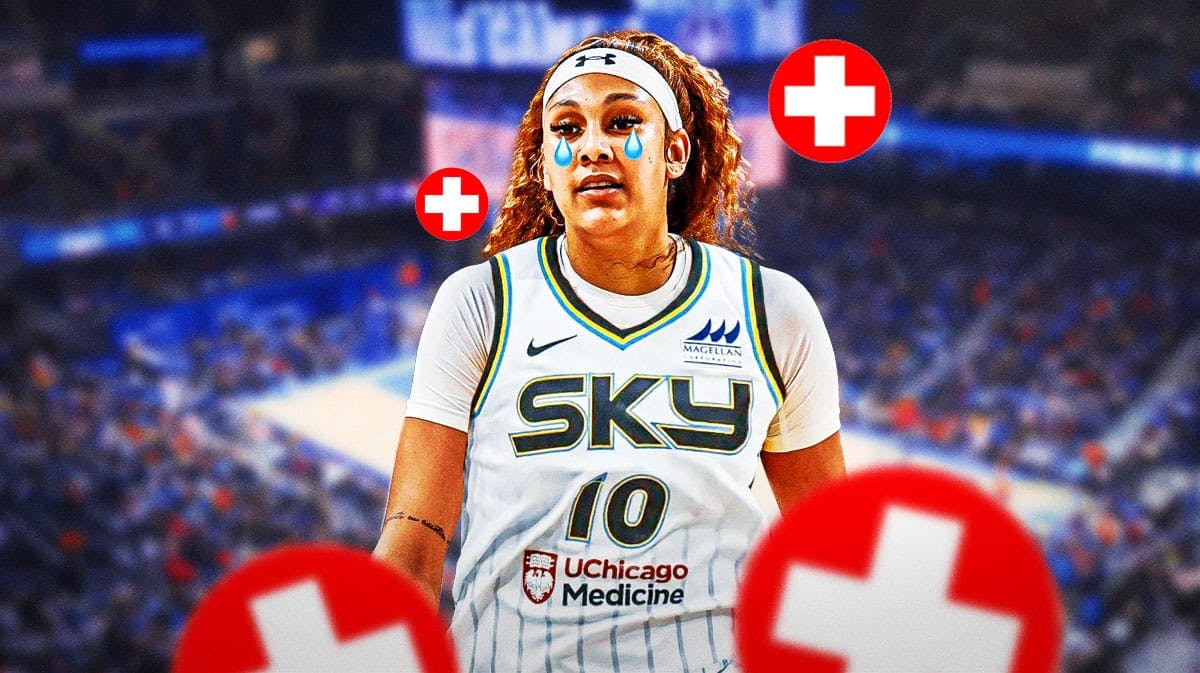 Chicago Sky player Kamilla Cardoso, with fake tear emojis and the injury symbol