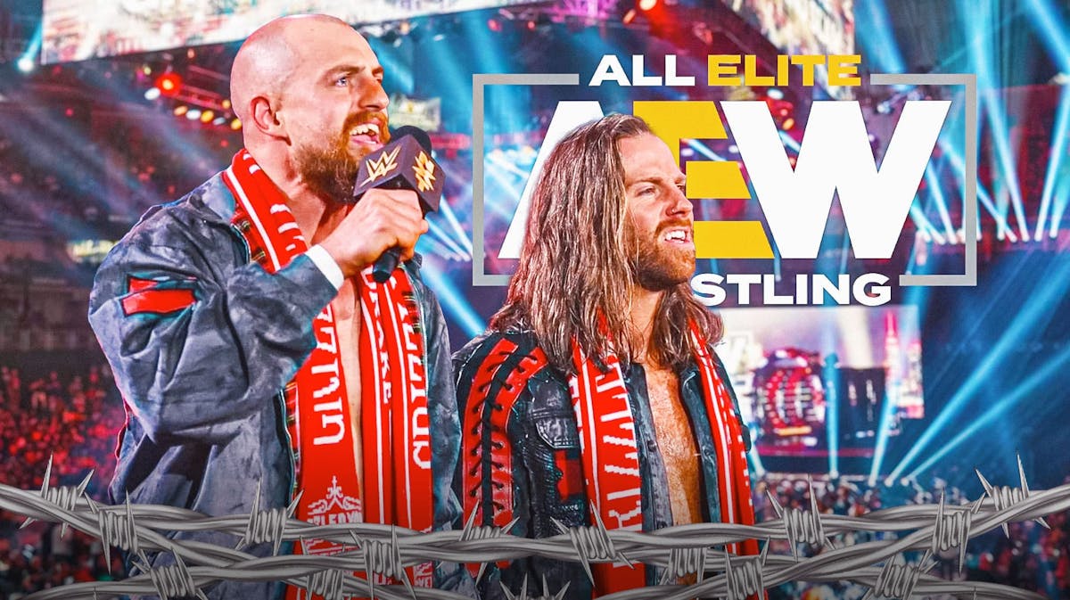 The Grizzled Young Veterans with with AEW logo as the background.