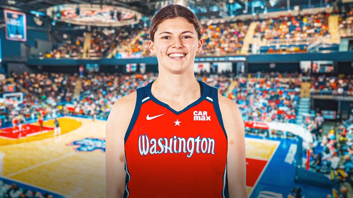 Jade Melbourne in a Washington Mystics jersey with the Mystics arena in the background, Storm trade