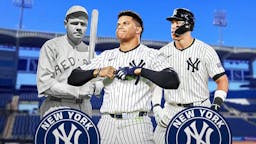 Yankees' Juan Soto hyped up, with Babe Ruth and Aaron Judge beside him