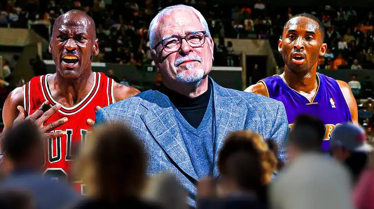 Phil Jackson with Lakers Kobe Bryant and Bulls Michael Jordan