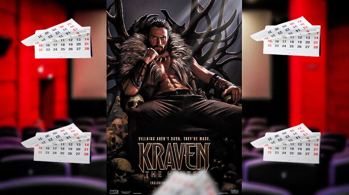 Kraven the Hunter poster surrounded by calendars