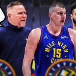 Michael Malone on one side with a speech bubble that says "Finish them!" Nikola Jokic and Jamal Murray on the other side