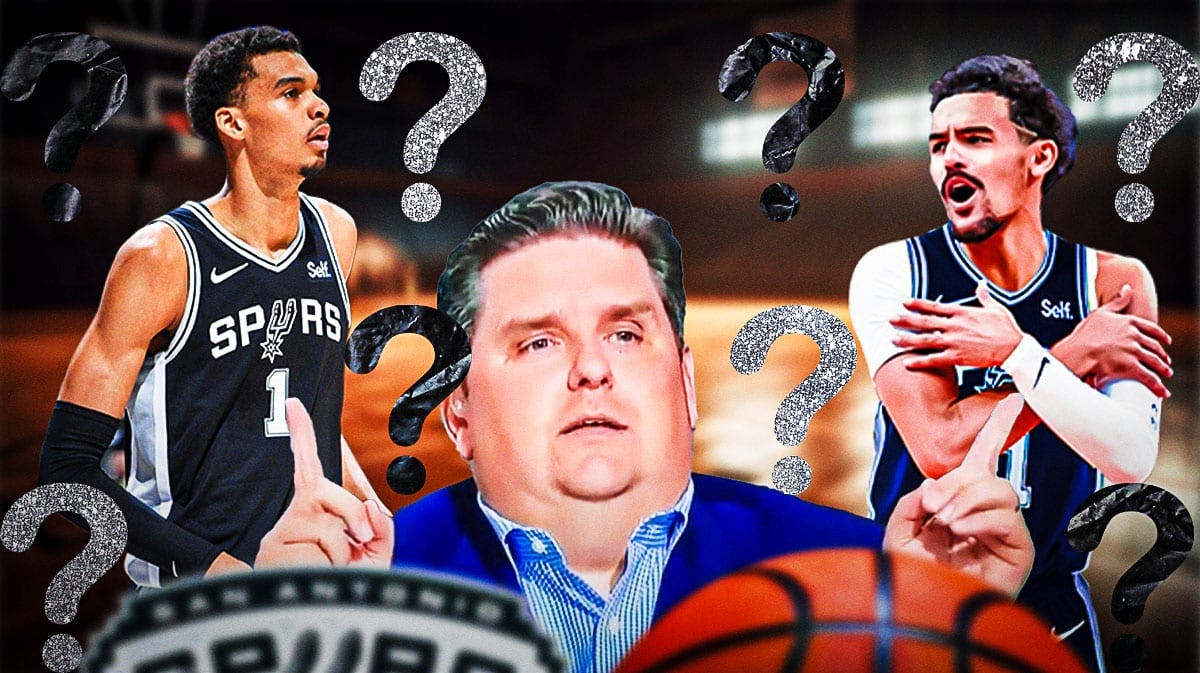 NBA insider Brian Windhorst with Spurs center Victor Wembanyama and Trae Young
