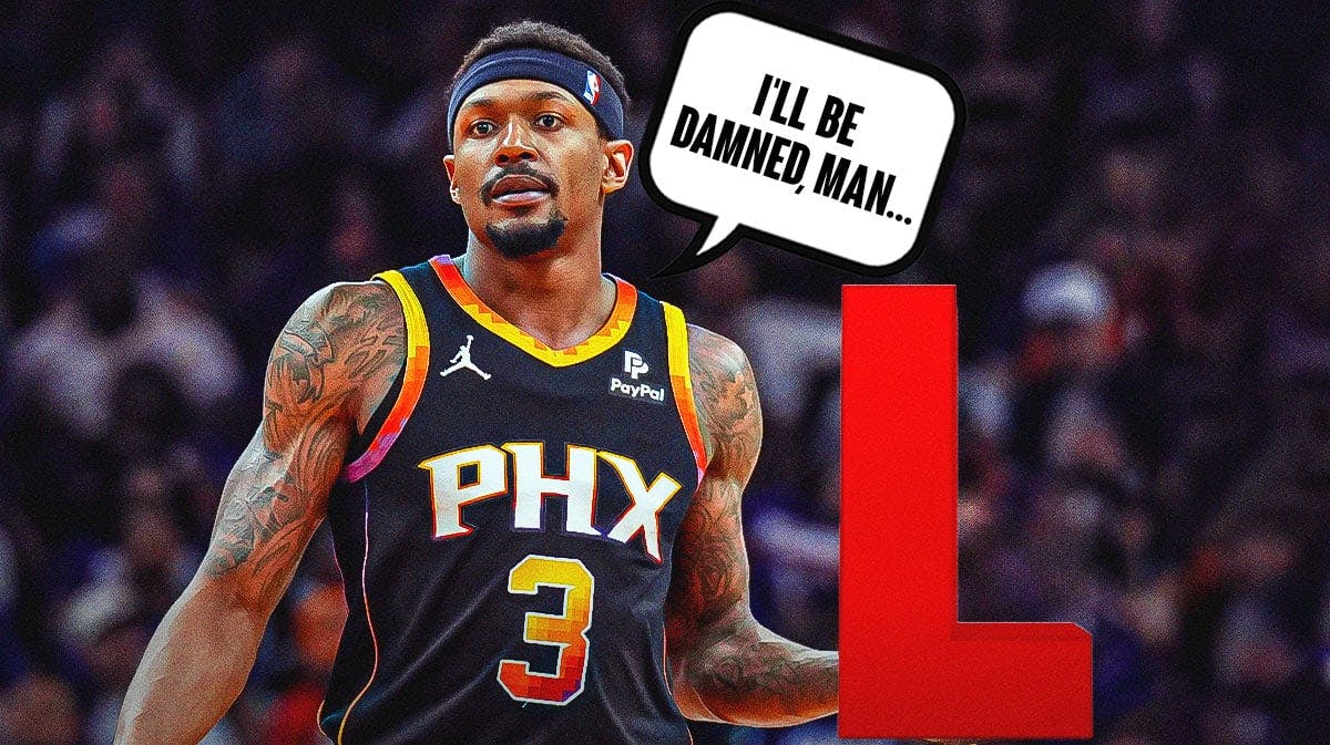 Bradley Beal holds an "L" and says "I'll be damned, man..."
