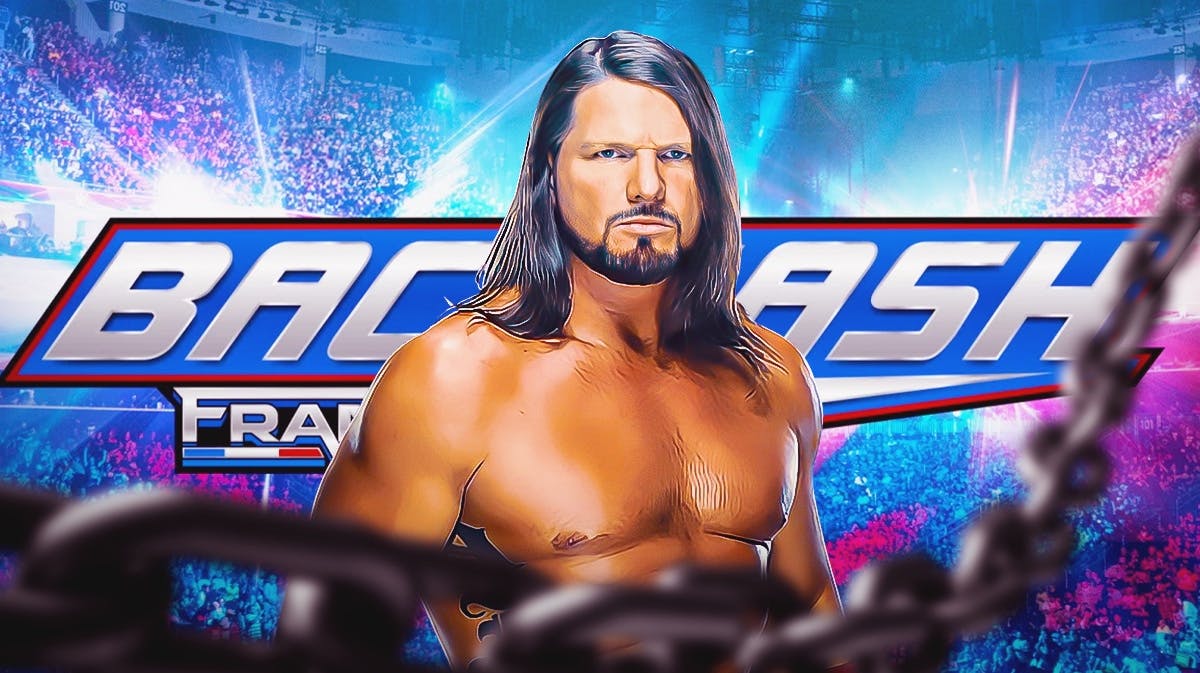 AJ Styles in front of the WWE Backlash logo.