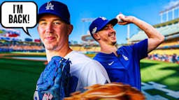 Photo: Walker Buehler in Dodgers jersey saying "I'm back!",