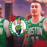 Celtics Jrue Holiday, Sam Hauser and Payton Pritchard
