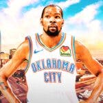 Kevin Durant (2024 image) in a Thunder jersey.