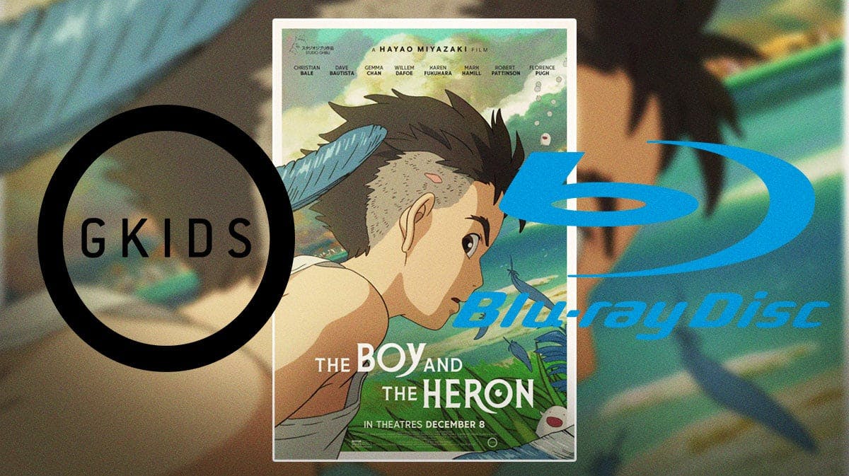 The Boy and the Heron poster with Blu-ray logo and Blu-ray logo.