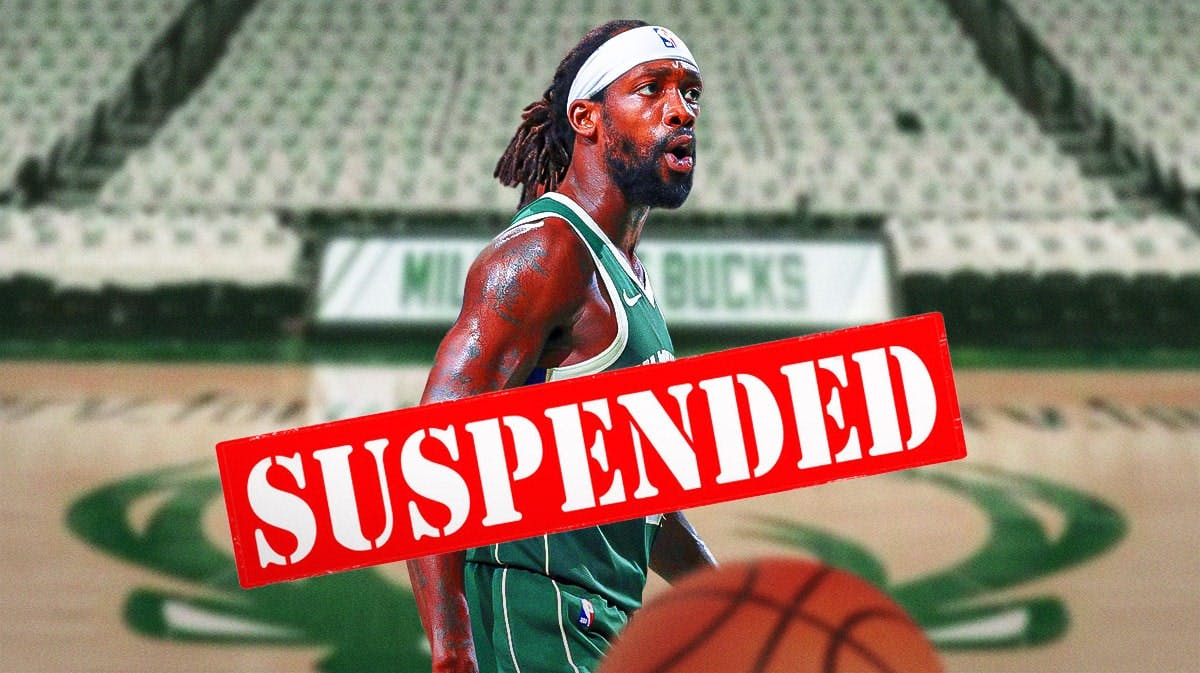 Bucks' Patrick Beverley with red "SUSPENDED" Stamp across him