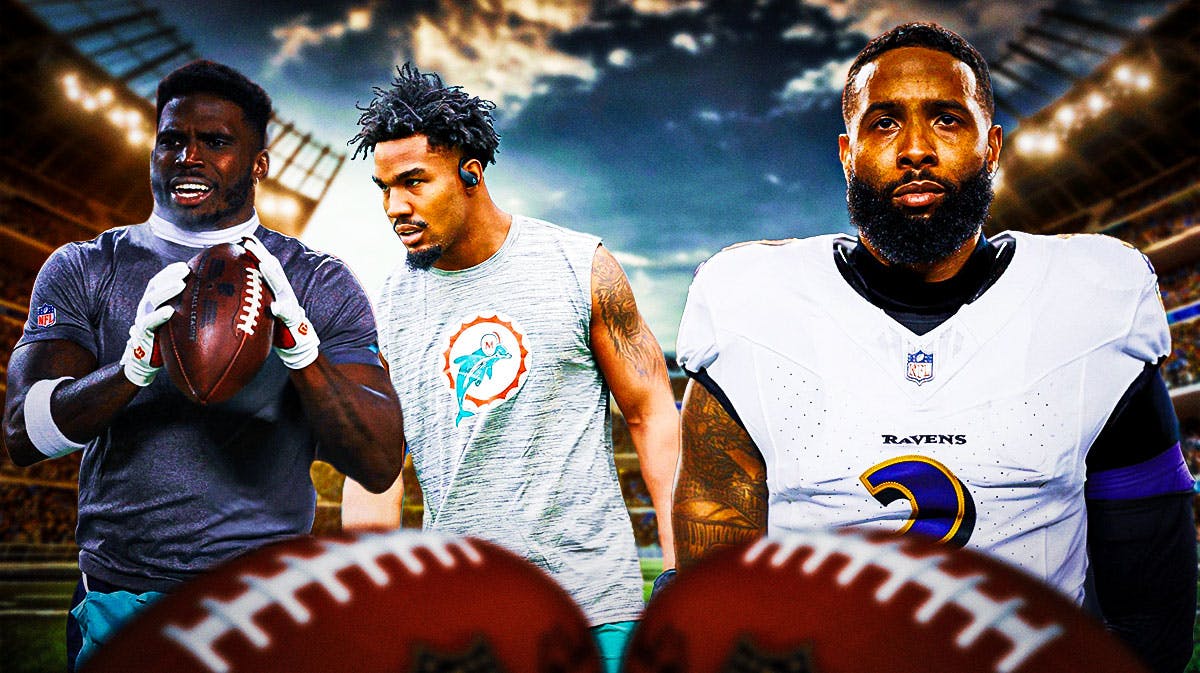 Miami Dolphins wide receivers Tyreek Hill and Jaylen Waddle with NFL wide receiver Odell Beckham Jr.