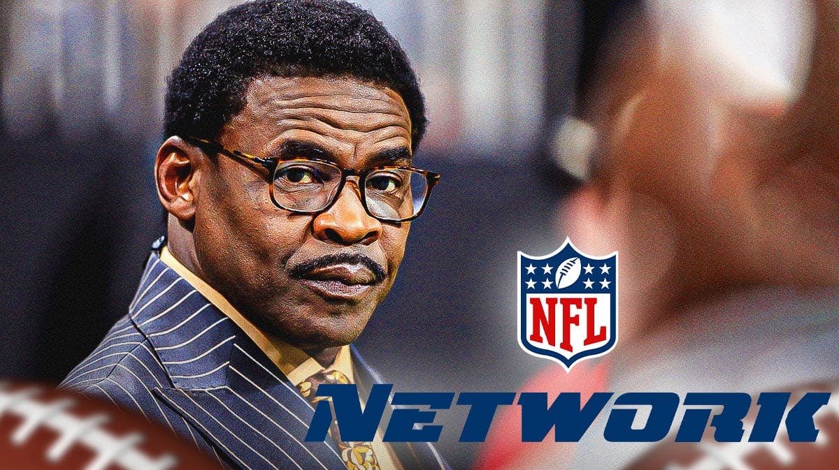 NFL broadcaster Michael Irvin next to a logo of NFL Network.
